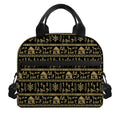 Black And Gold Warli Pattern Print Insulated Lunch Bag