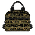 Black And Gold Warli Pattern Print Insulated Lunch Bag