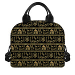Black And Gold Warli Pattern Print Insulated Lunch Bag
