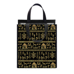 Black And Gold Warli Pattern Print Insulated Lunch Tote