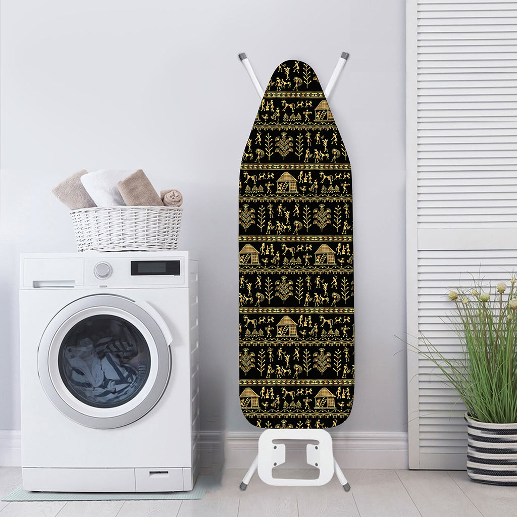 Black And Gold Warli Pattern Print Ironing Board Cover