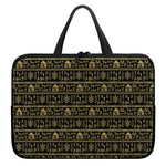 Black And Gold Warli Pattern Print Laptop Sleeve With Handle