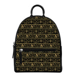 Black And Gold Warli Pattern Print Leather Backpack
