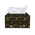 Black And Gold Warli Pattern Print Leather Tissue Box Cover