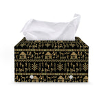 Black And Gold Warli Pattern Print Leather Tissue Box Cover