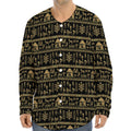 Black And Gold Warli Pattern Print Long Sleeve Baseball Jersey