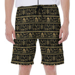 Black And Gold Warli Pattern Print Men's Beach Shorts