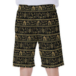 Black And Gold Warli Pattern Print Men's Beach Shorts