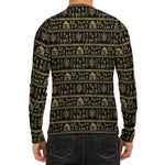Black And Gold Warli Pattern Print Men's Long Sleeve Rash Guard