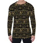 Black And Gold Warli Pattern Print Men's Long Sleeve T-Shirt