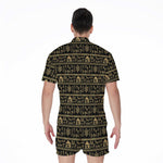 Black And Gold Warli Pattern Print Men's Rompers