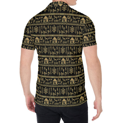 Black And Gold Warli Pattern Print Men's Shirt