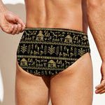 Black And Gold Warli Pattern Print Men's Swim Briefs