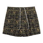 Black And Gold Warli Pattern Print Mesh Shorts