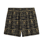 Black And Gold Warli Pattern Print Mesh Shorts