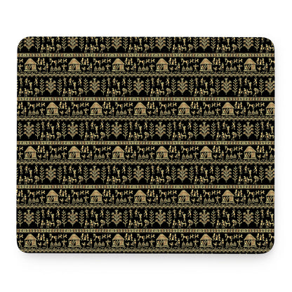 Black And Gold Warli Pattern Print Mouse Pad