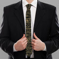 Black And Gold Warli Pattern Print Necktie