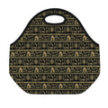 Black And Gold Warli Pattern Print Neoprene Lunch Bag