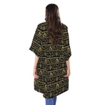 Black And Gold Warli Pattern Print Open Front Beach Cover Up