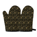 Black And Gold Warli Pattern Print Oven Mitts