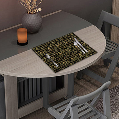 Black And Gold Warli Pattern Print Placemat