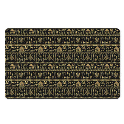 Black And Gold Warli Pattern Print Polyester Doormat