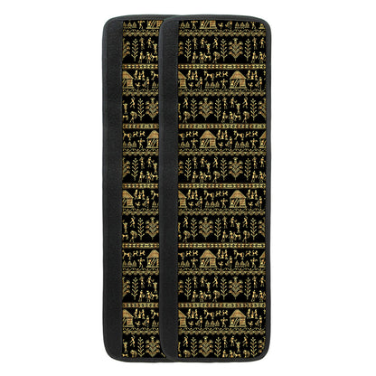 Black And Gold Warli Pattern Print Refrigerator Handle Covers