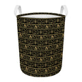Black And Gold Warli Pattern Print Round Laundry Basket