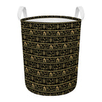 Black And Gold Warli Pattern Print Round Laundry Basket