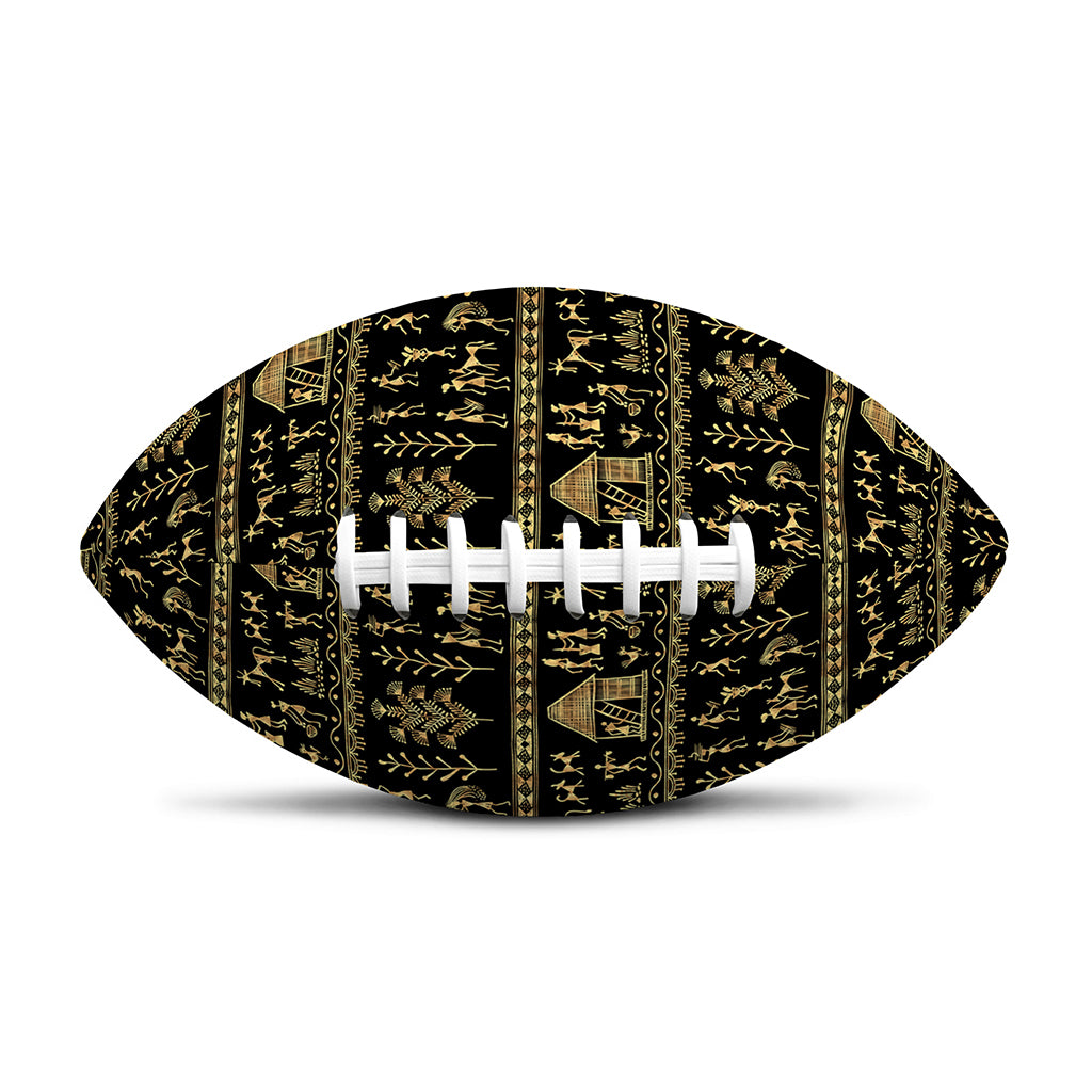 Black And Gold Warli Pattern Print Rugby Ball