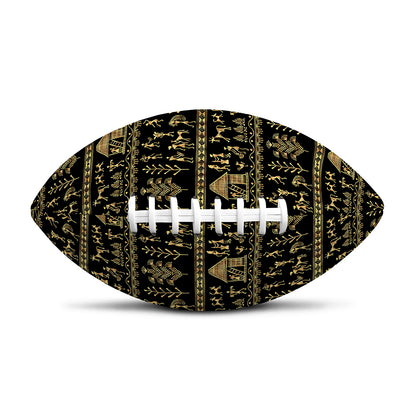 Black And Gold Warli Pattern Print Rugby Ball