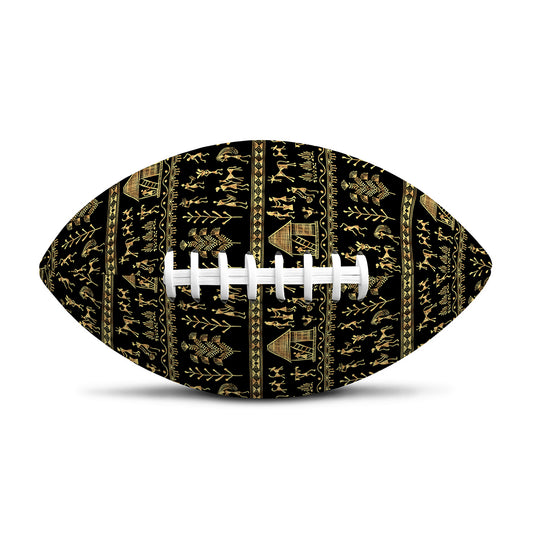 Black And Gold Warli Pattern Print Rugby Ball