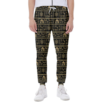 Black And Gold Warli Pattern Print Scuba Joggers
