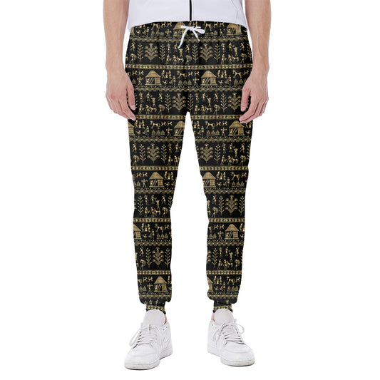 Black And Gold Warli Pattern Print Scuba Joggers