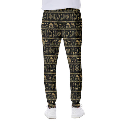 Black And Gold Warli Pattern Print Scuba Joggers