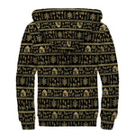 Black And Gold Warli Pattern Print Sherpa Lined Zip Up Hoodie