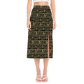 Black And Gold Warli Pattern Print Side Slit Midi Skirt