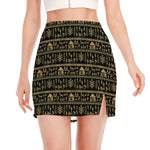 Black And Gold Warli Pattern Print Side Slit Mini Skirt