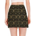 Black And Gold Warli Pattern Print Side Slit Mini Skirt