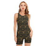 Black And Gold Warli Pattern Print Sleeveless One Piece Swimsuit