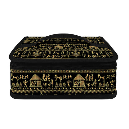 Black And Gold Warli Pattern Print Small Lunch Bag