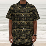 Black And Gold Warli Pattern Print Textured Short Sleeve Shirt