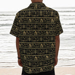 Black And Gold Warli Pattern Print Textured Short Sleeve Shirt