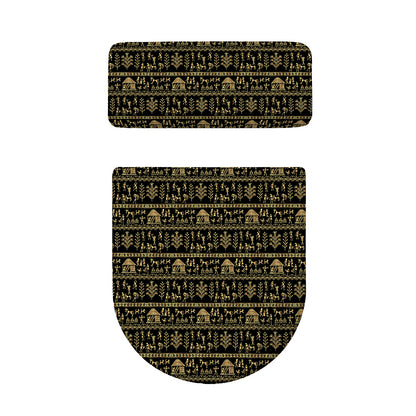 Black And Gold Warli Pattern Print Toilet Lid And Tank Cover Set