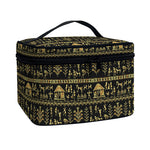 Black And Gold Warli Pattern Print Travel Makeup Bag