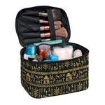 Black And Gold Warli Pattern Print Travel Makeup Bag