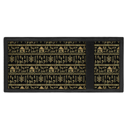 Black And Gold Warli Pattern Print Trifold Wallet