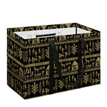 Black And Gold Warli Pattern Print Utility Tote Bag
