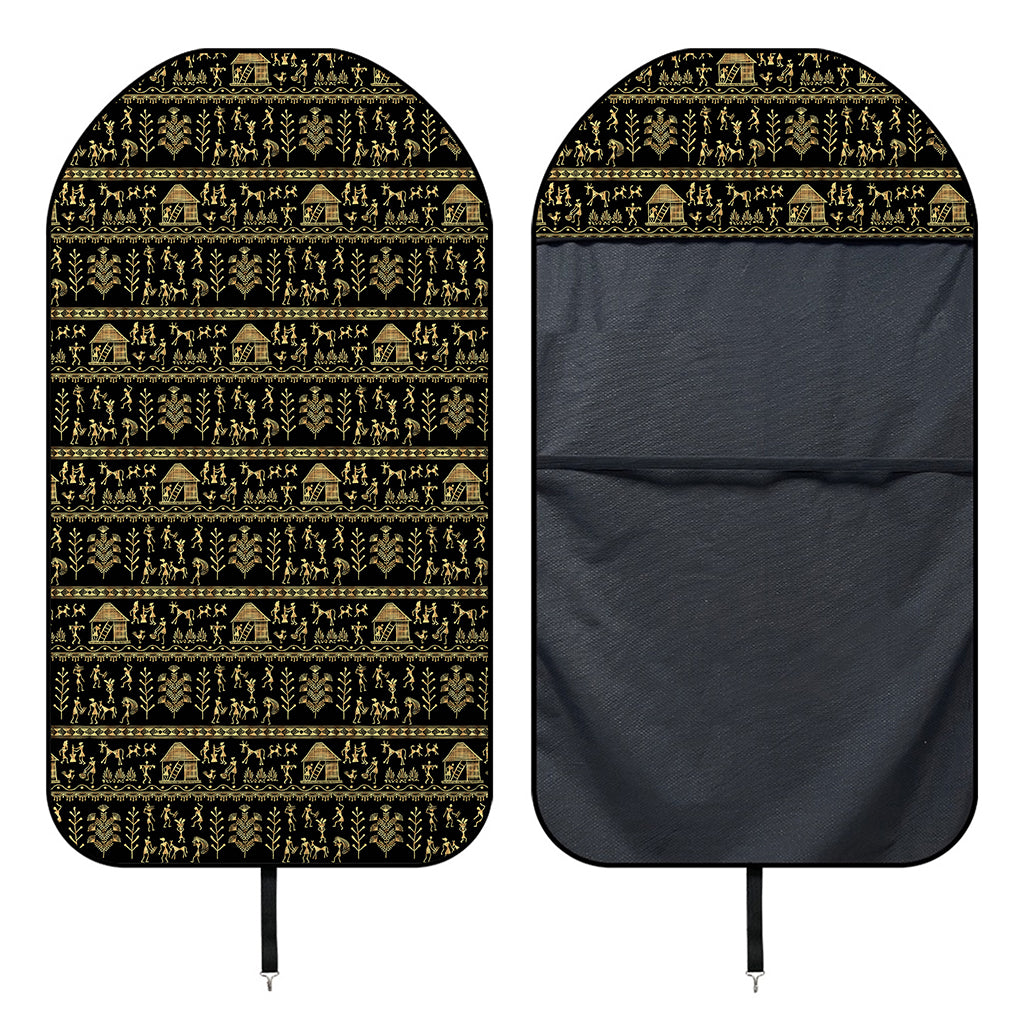 Black And Gold Warli Pattern Print Waterproof Car Seat Cover