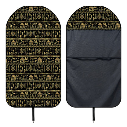 Black And Gold Warli Pattern Print Waterproof Car Seat Cover